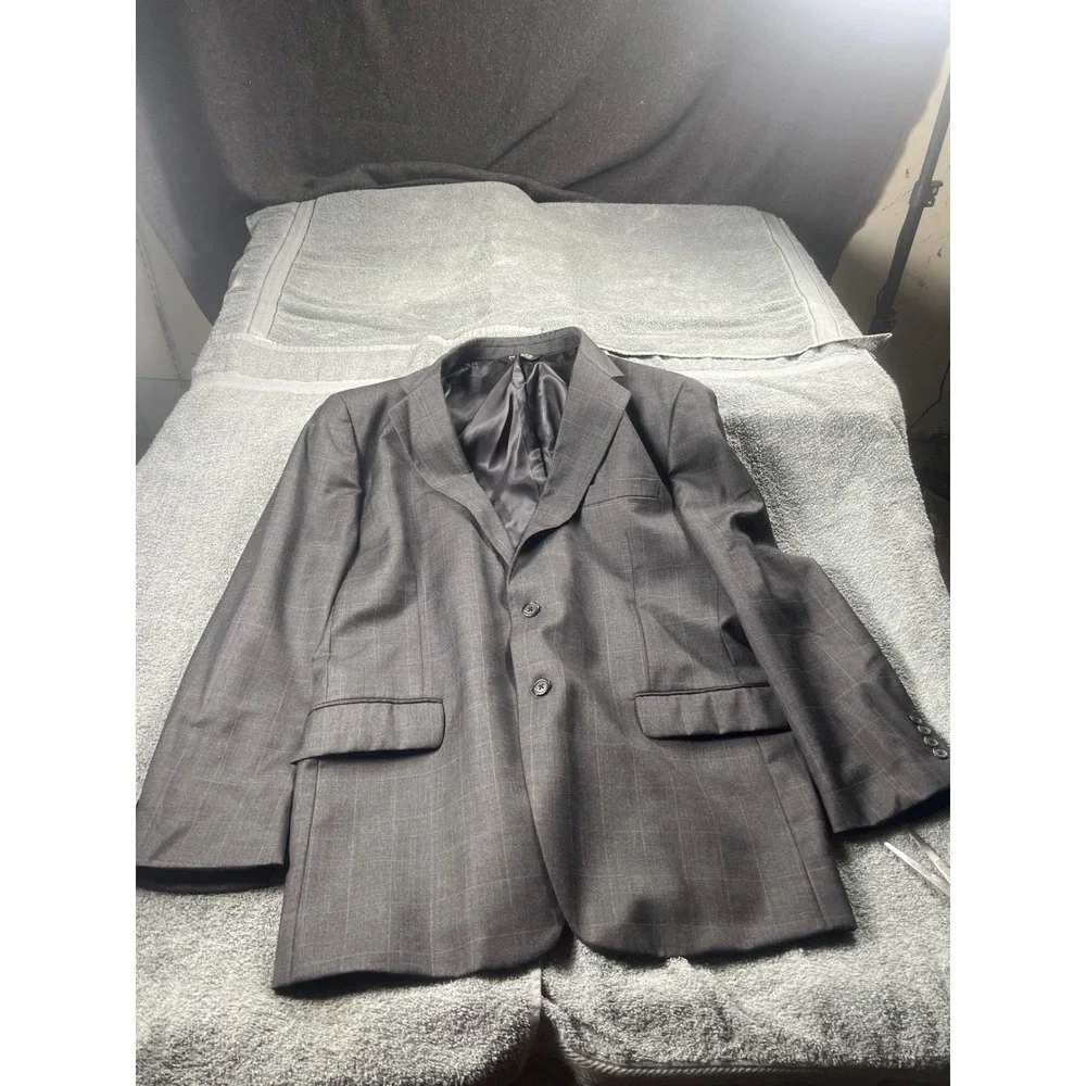 Jos A Bank‎ Men's Charcoal Gray Plaid Wool Blazer Suit Jacket 46R